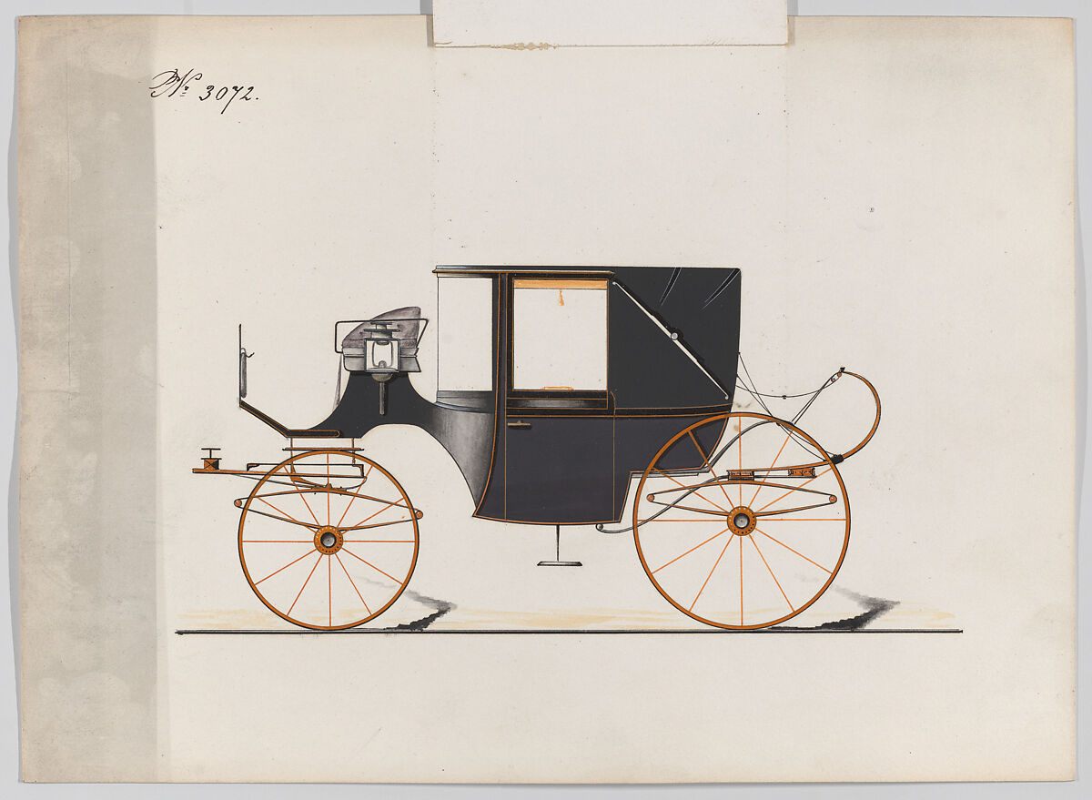 Landaulet #3072, Brewster &amp; Co. (American, New York), Pen and black ink, watercolor and gouache with gum arabic