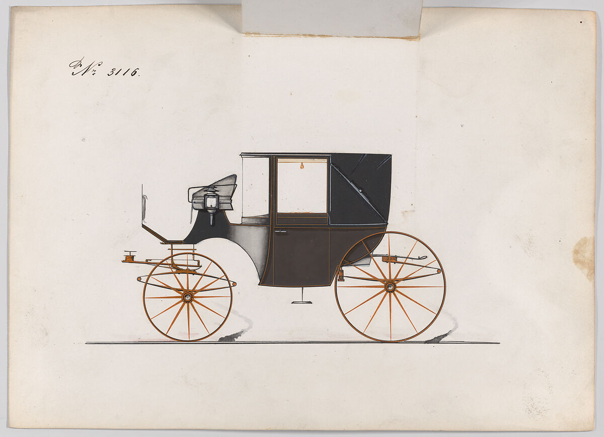 Landaulet #3116, Brewster &amp; Co. (American, New York), Pen and black ink, watercolor and gouache with gum Arabic