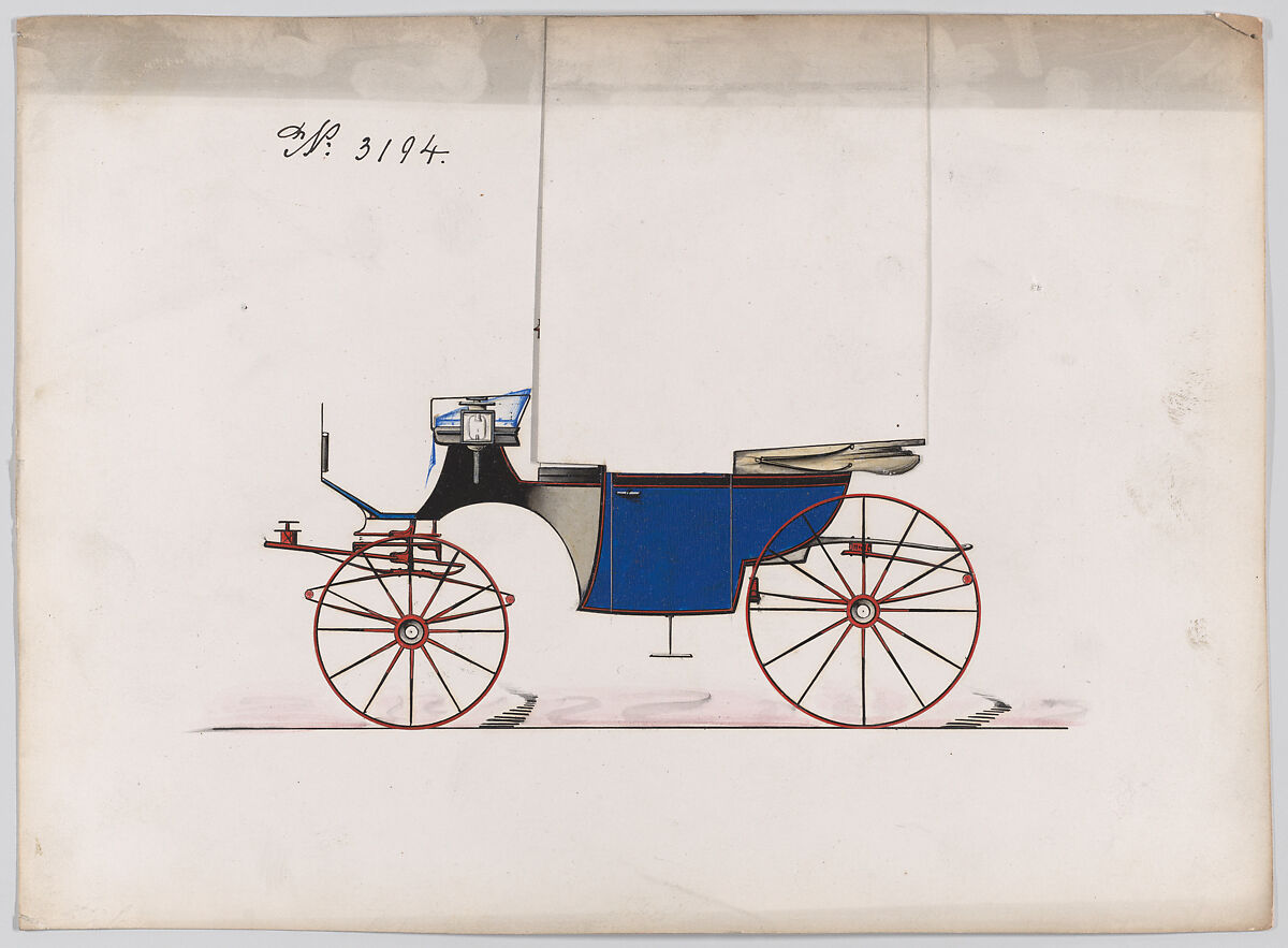 Design for Landaulet, no. 3194, Brewster &amp; Co. (American, New York), Pen and black ink, watercolor and gouache with gum arabic 