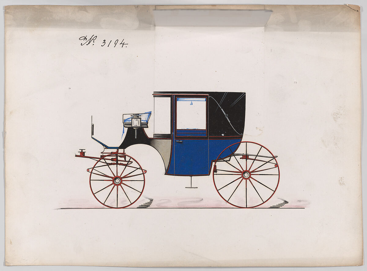 Landaulet #3194, Brewster &amp; Co. (American, New York), Pen and black ink, watercolor and gouache with gum arabic