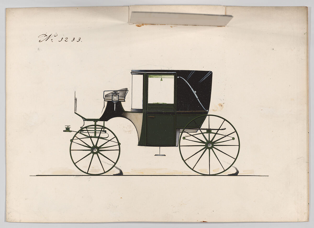Design for Landaulet, no. 3233, Brewster &amp; Co. (American, New York), Pen and black ink,watercolor and gouache with gum arabic