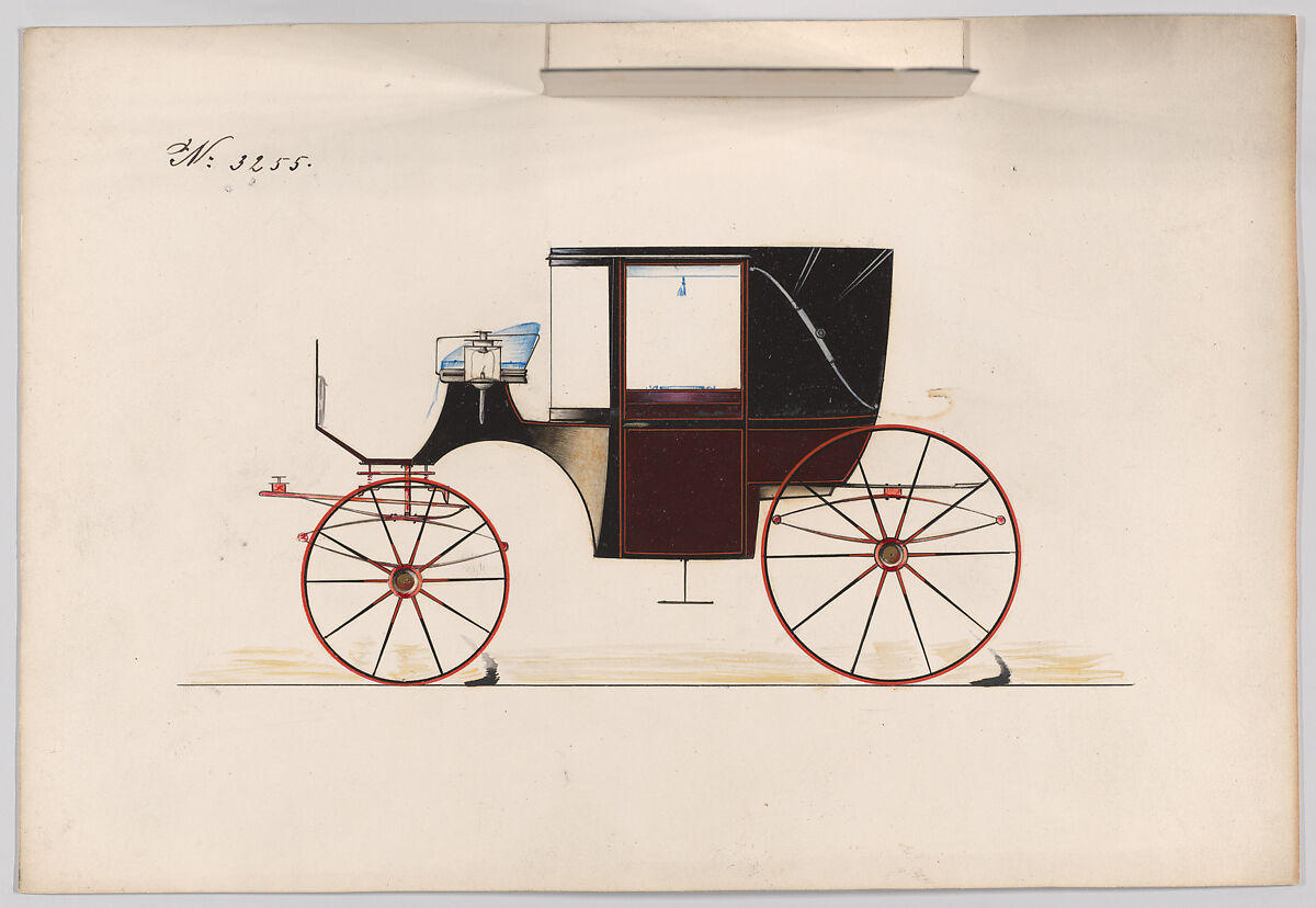 Landaulet #3255, Brewster &amp; Co. (American, New York), Pen and black ink, watercolor and gouache with gum arabic and metallic ink