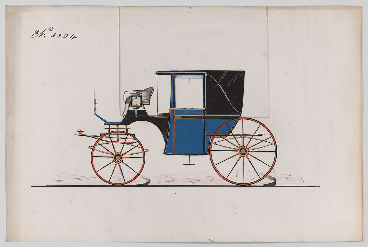 Design for Landaulet, no. 3304, Brewster &amp; Co. (American, New York), Pen and black ink,watercolor and gouache with gum arabic and metallic ink 