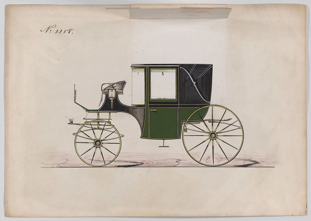 Landaulet #3358, Brewster &amp; Co. (American, New York), Pen and black ink, watercolor and gouache with gum arabic and metallic ink