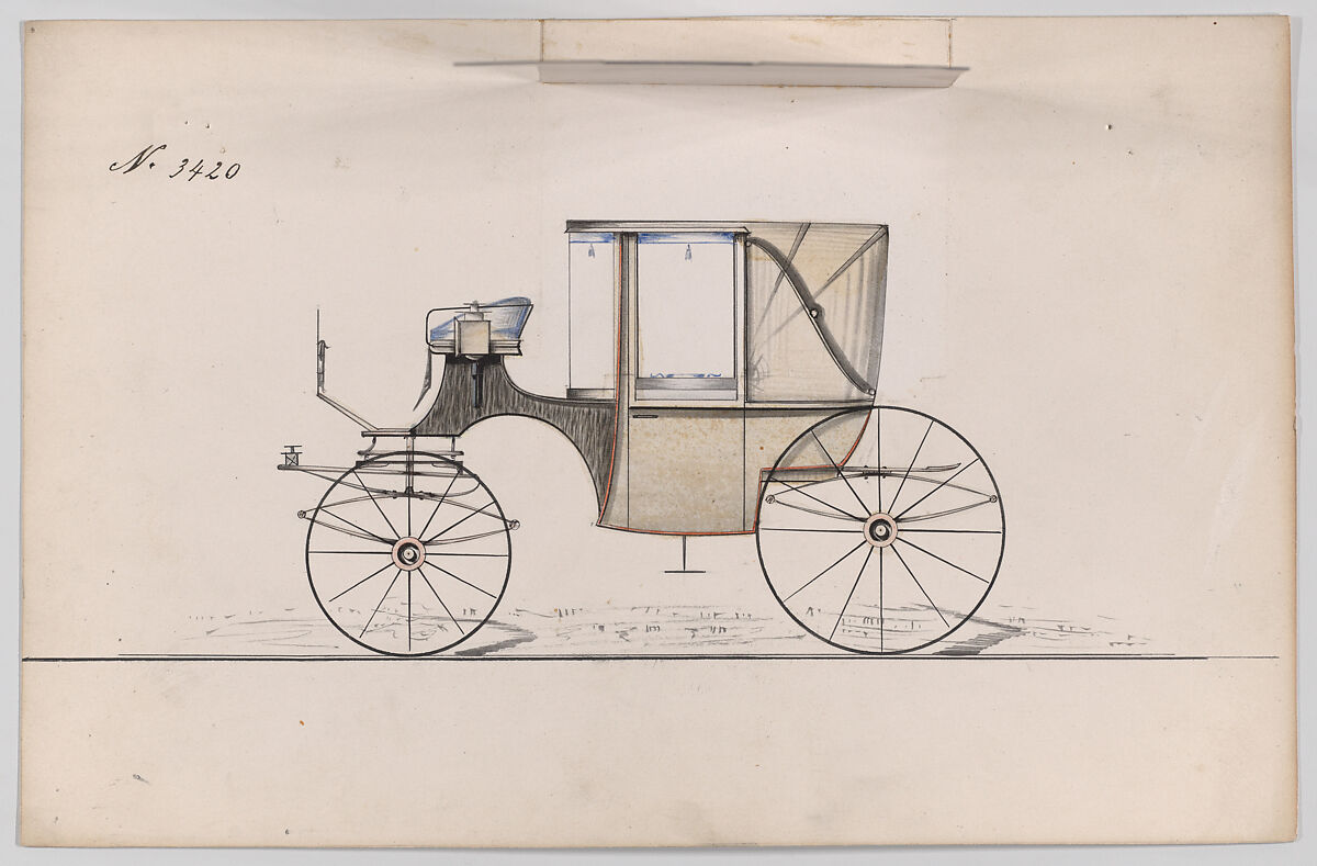 Landaulet #3420, Brewster &amp; Co. (American, New York), Pen and black ink, watercolor ans gouache with gum arabic