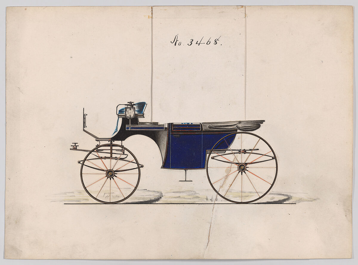 Design for Landaulet, no. 3468, Brewster &amp; Co. (American, New York), Pen and black ink, watercolor and gouache with gum arabic and metallic ink 