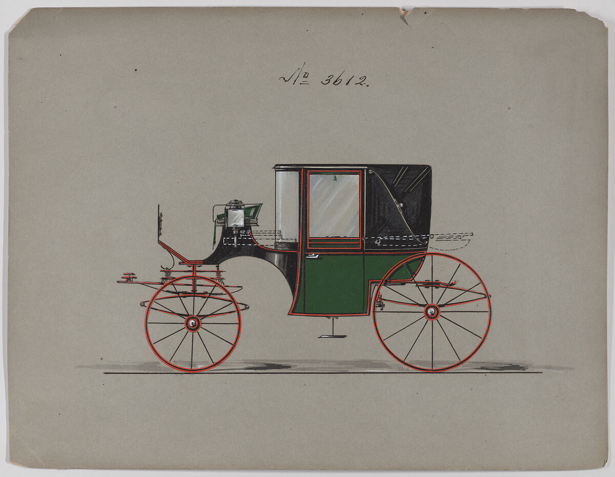 Design for Landaulet, no. 3612, Brewster &amp; Co. (American, New York), Pen and black ink, watercolor and gouache with gum arabic 