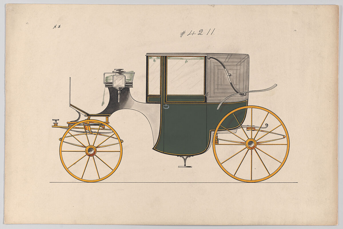 Design for Landaulet, no. 4211, Brewster &amp; Co. (American, New York), Pen and black ink, watercolor and gouache 