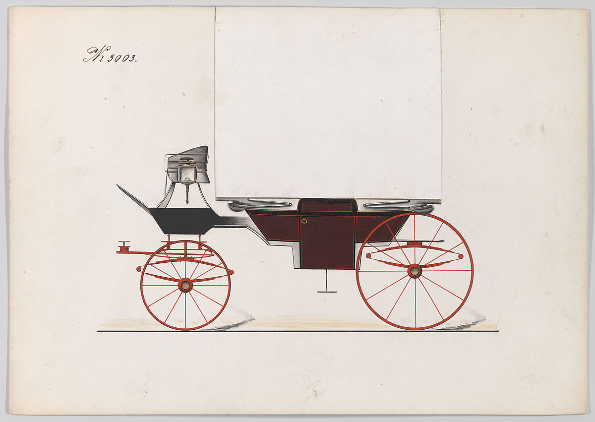 Design for Landau, No. 3003, Brewster &amp; Co. (American, New York), Pen and black ink, watercolor and gouache with gum arabic and metallic ink 
