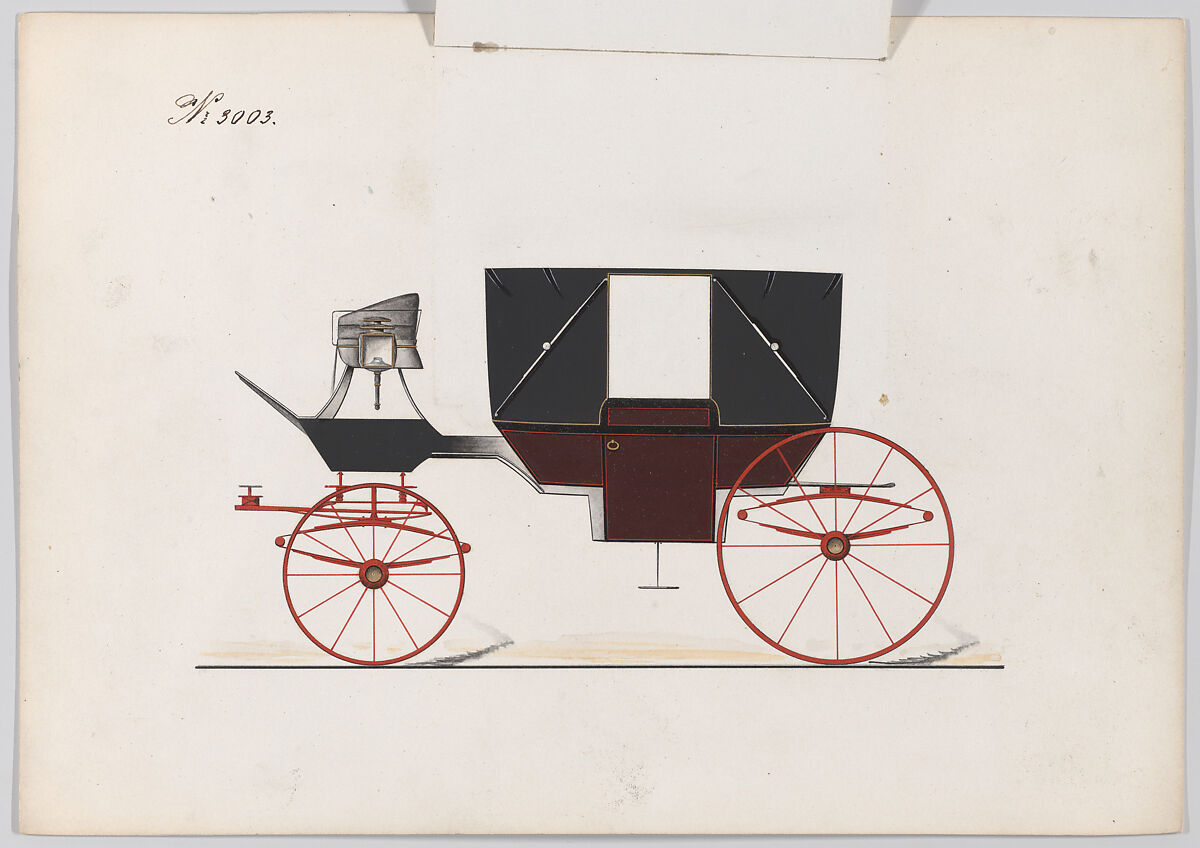 Design for Landau, No. 3003, Brewster &amp; Co. (American, New York), Pen and black ink, watercolor and gouache with gum arabic and metallic ink