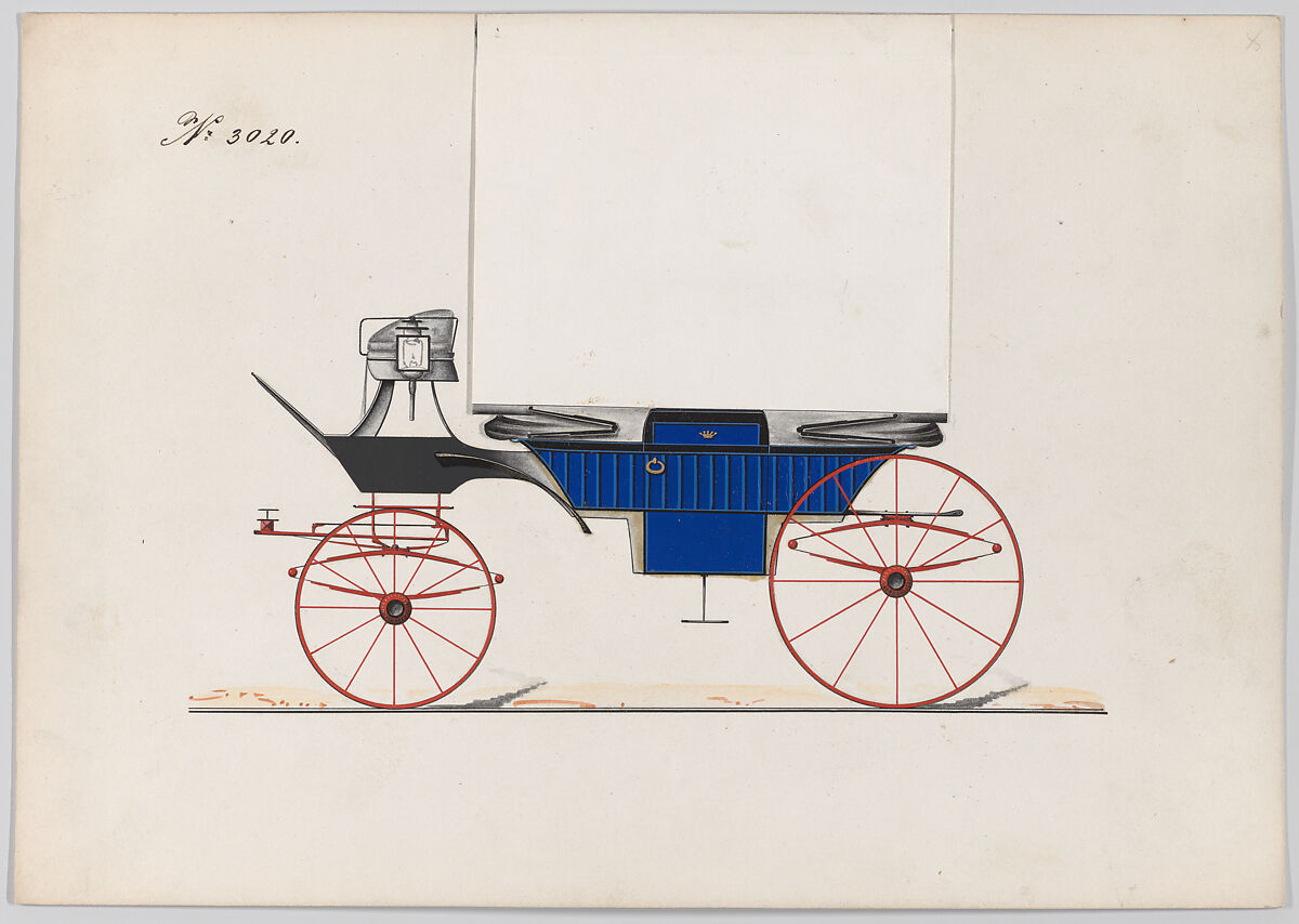 Design for Landau, No. 3006, Brewster &amp; Co. (American, New York), Pen and black ink, watercolor and gouache with gum arabic and metallic ink 