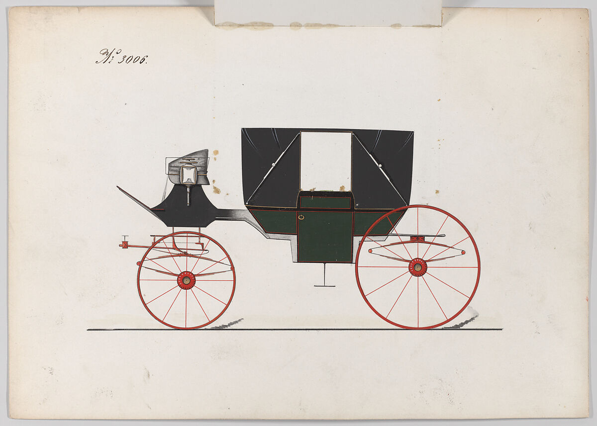 Design for Landau, No. 3020, Brewster &amp; Co. (American, New York), Pen and black ink, watercolor and gouache with gum arabic and metallic ink