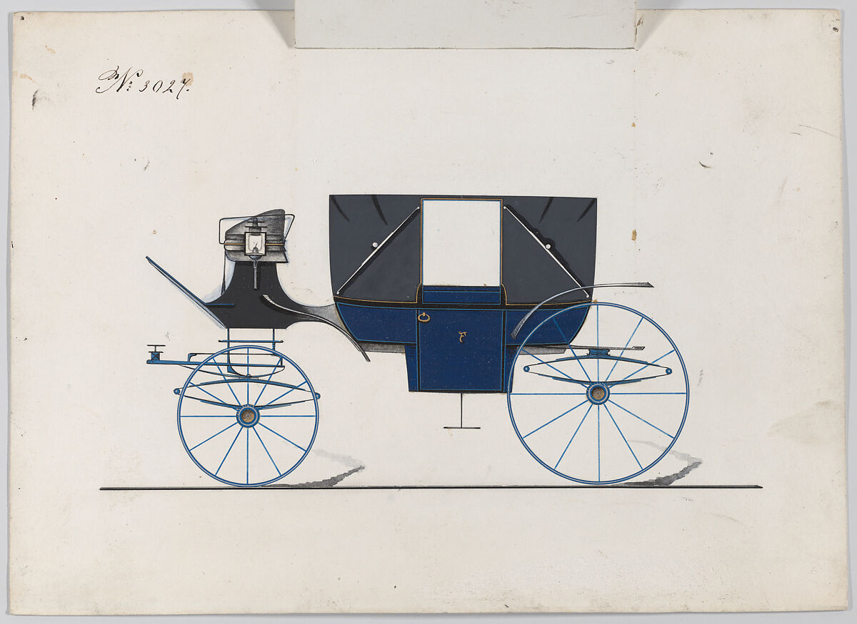 Design for Landau, No. 3027, Brewster &amp; Co. (American, New York), Pen and black ink, watercolor and gouache with gum arabic and metallic ink