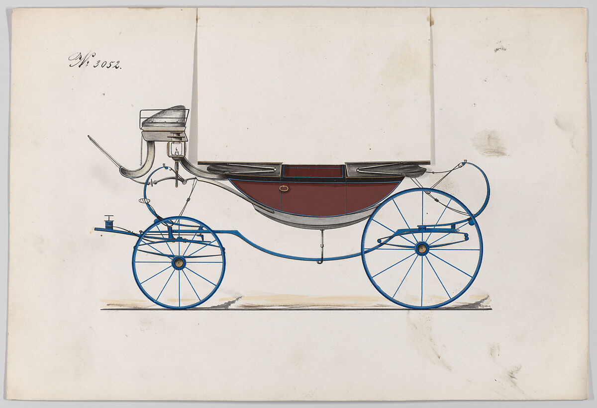 Design for Landau, No. 3052, Brewster &amp; Co. (American, New York), Pen and black ink, watercolor and gouache, with gum arabic 