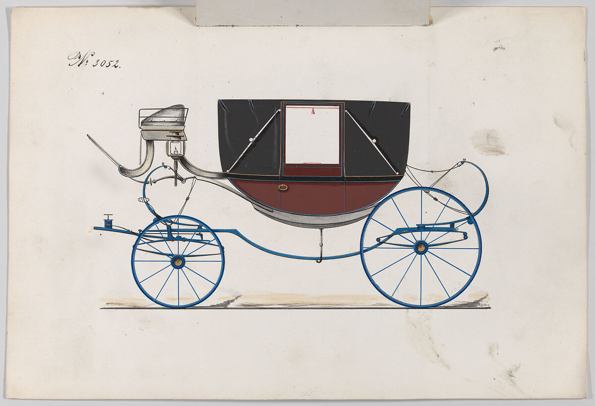 Design for Landau, No. 3052, Brewster &amp; Co. (American, New York), Pen and black ink, watercolor and gouache, with gum arabic