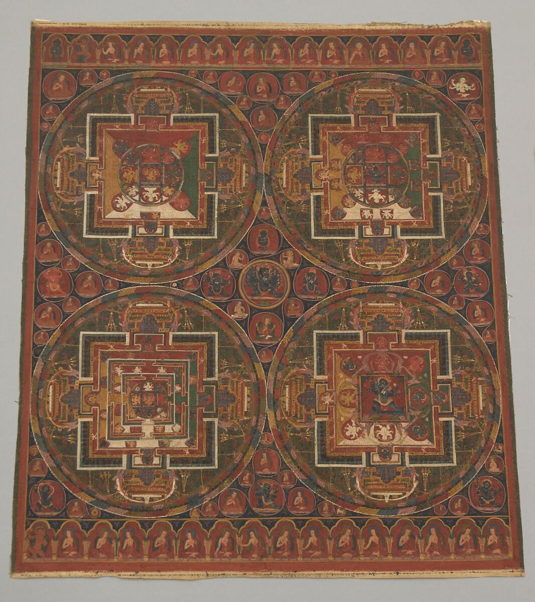 Four Mandalas of the Guhyasamaja Cycle, Distemper and ink on cloth, Tibet 