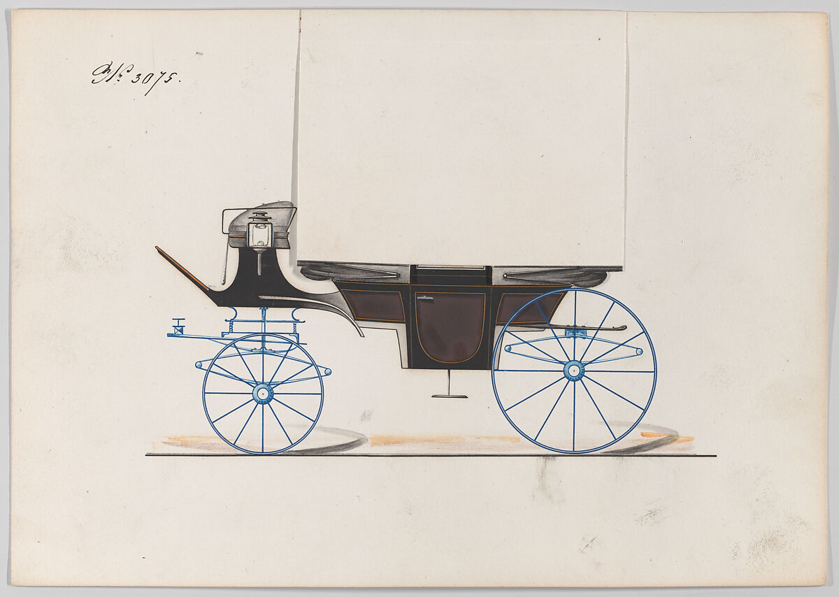 Design for Landau, No. 3075, Brewster &amp; Co. (American, New York), Pen and black ink, watercolor and gouache with gum arabic 