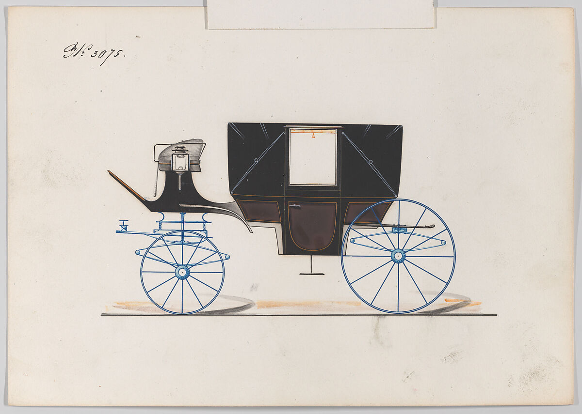 Design for Landau, No. 3075, Brewster &amp; Co. (American, New York), Pen and black ink, watercolor and gouache with gum arabic
