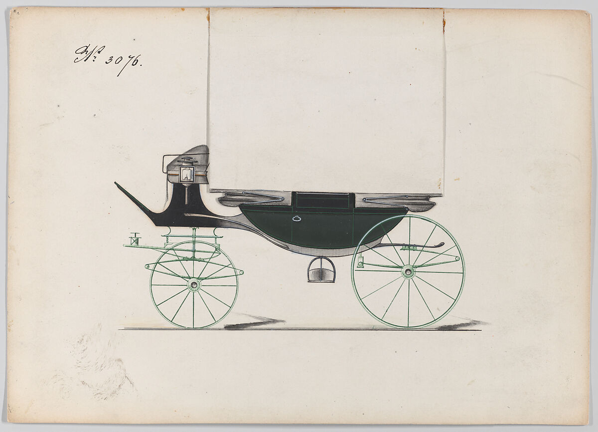Design for Landau, No. 3076, Brewster &amp; Co. (American, New York), Pen and black ink, watercolor and gouache with gum arabic 