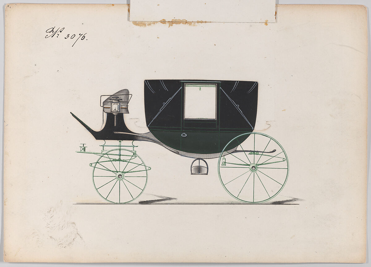 Design for Landau, No. 3076, Brewster &amp; Co. (American, New York), Pen and black ink, watercolor and gouache with gum arabic