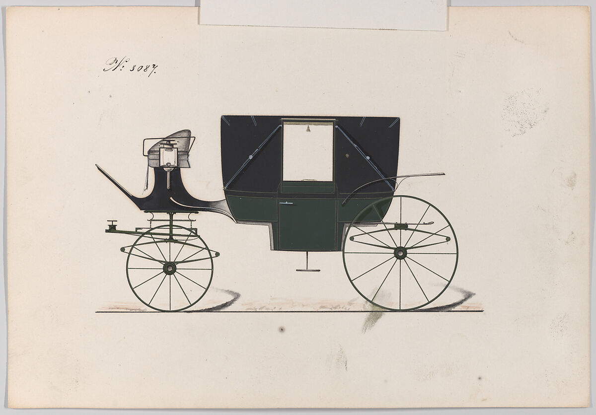 Design for Landau, No. 3087, Brewster &amp; Co. (American, New York), Pen and black ink, watercolor and gouache with gum arabic
