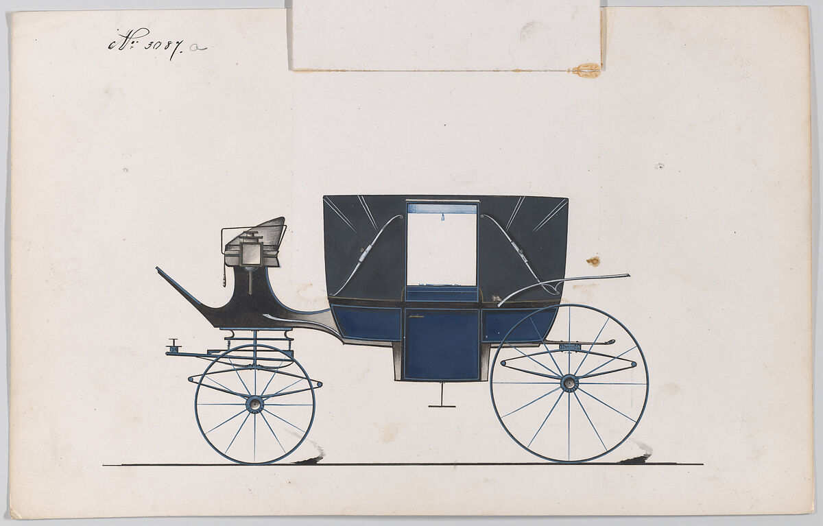 Design for Landau, No. 3087a, Brewster &amp; Co. (American, New York), Pen and black ink, watercolor and gouache with gum arabic