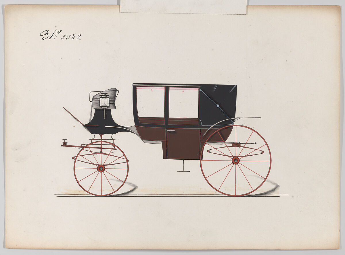 Design for Landau, No. 3089, Brewster &amp; Co. (American, New York), Pen and black ink, watercolor and gouache with gum arabic