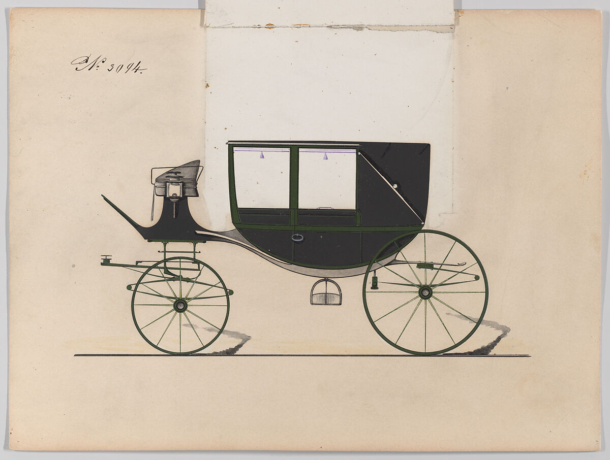 Design for Landau, No. 3094, Brewster &amp; Co. (American, New York), Pen and black ink, watercolor and gouache with gum arabic