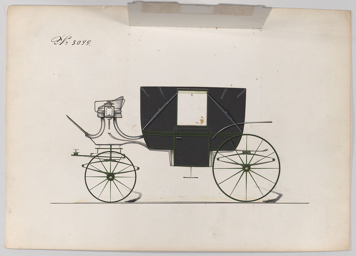 Design for Landau, No. 3099, Brewster &amp; Co. (American, New York), Pen and black ink, watercolor and gouache with gum arabic