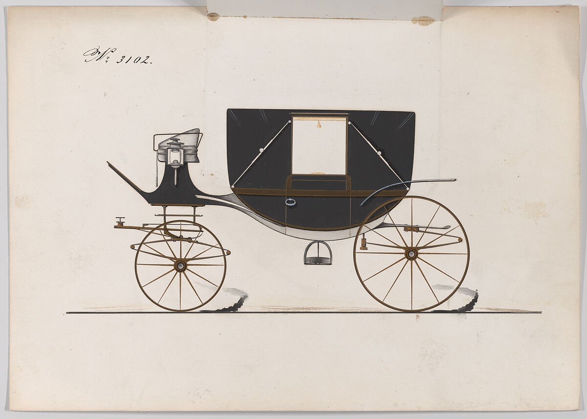 Design for Landau, No. 3102, Brewster &amp; Co. (American, New York), Pen and black ink, watercolor and gouache with gum arabic
