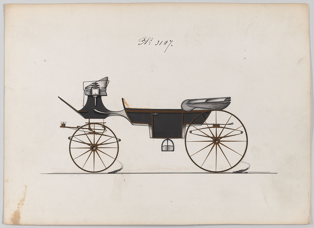 Design for Landau, No. 3107, Brewster &amp; Co. (American, New York), Pen and black ink, watercolor and gouache with gum arabic 