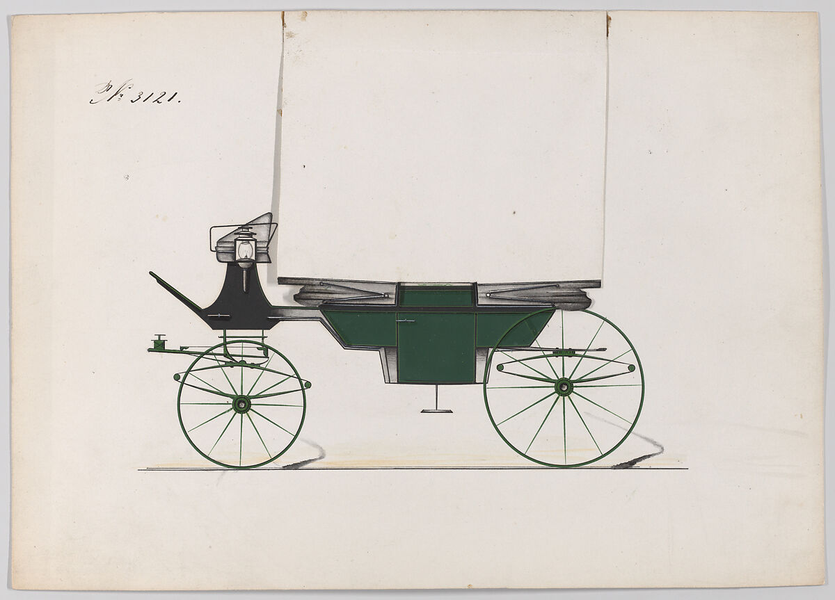 Design for Landau, No. 3121, Brewster &amp; Co. (American, New York), Pen and black ink, watercoclor and gouache with gum arabic 