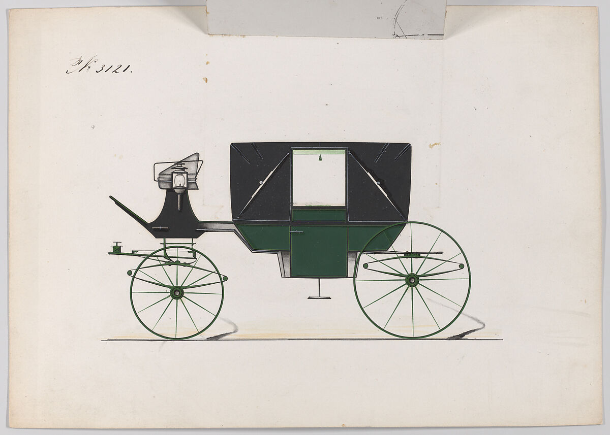 Design for Landau, No. 3121, Brewster &amp; Co. (American, New York), Pen and black ink, watercoclor and gouache with gum arabic