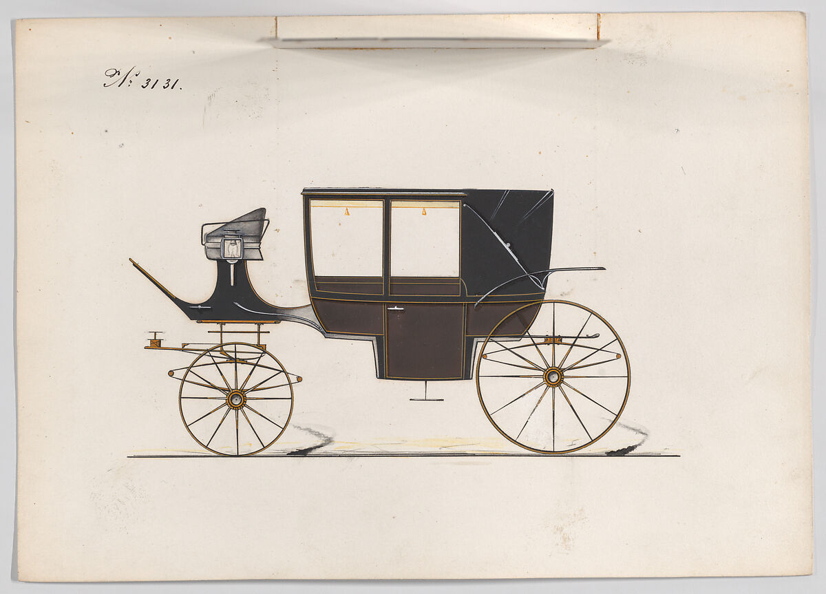 Design for Landau, No. 3131, Brewster &amp; Co. (American, New York), Pen and black ink, watercolor and gouache with gum arabic