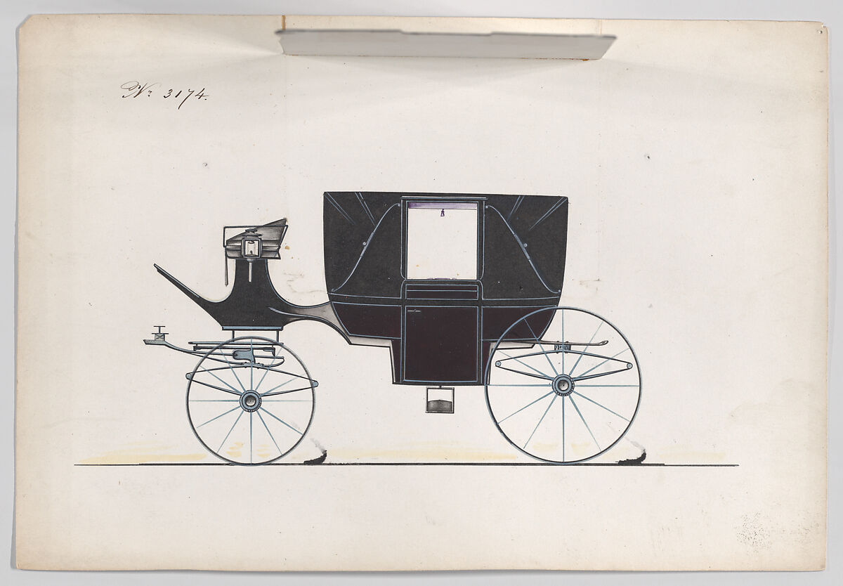 Design for Landau, No. 3174, Brewster &amp; Co. (American, New York), Pen and black ink, watercolor and gouache with gum arabic