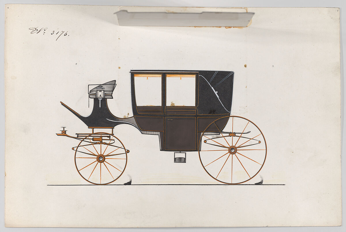 Design for Landau, No. 3176, Brewster &amp; Co. (American, New York), Pen and black ink, watercolor and gouache with gum arabic