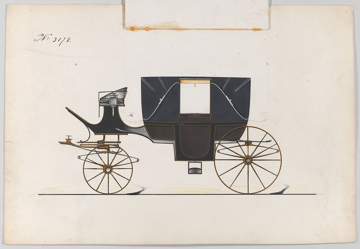 Design for Landau, No. 3178, Brewster &amp; Co. (American, New York), Pen and black ink, watercolor and gouache with gum arabic