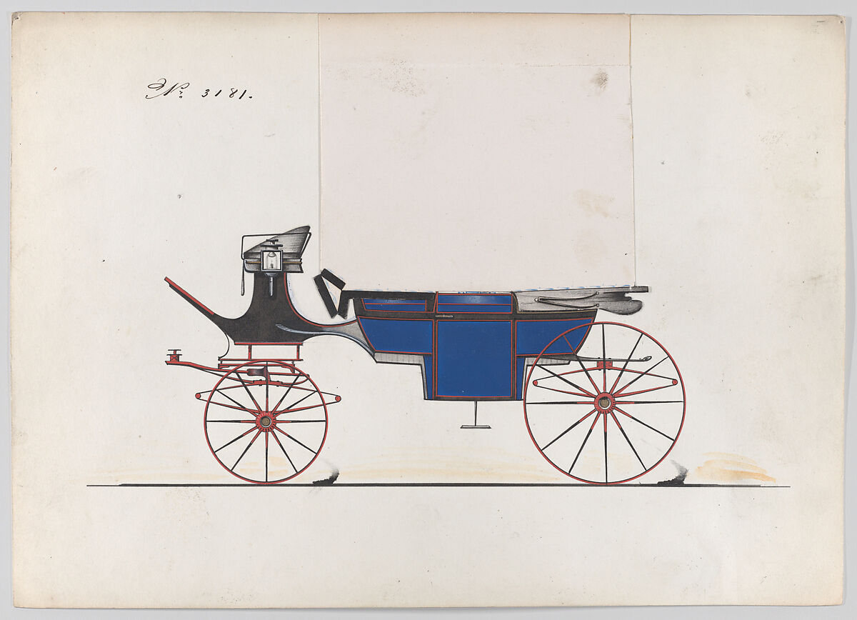 Design for Landau, No. 3181, Brewster &amp; Co. (American, New York), Pen and black ink, watercolor and gouache 
