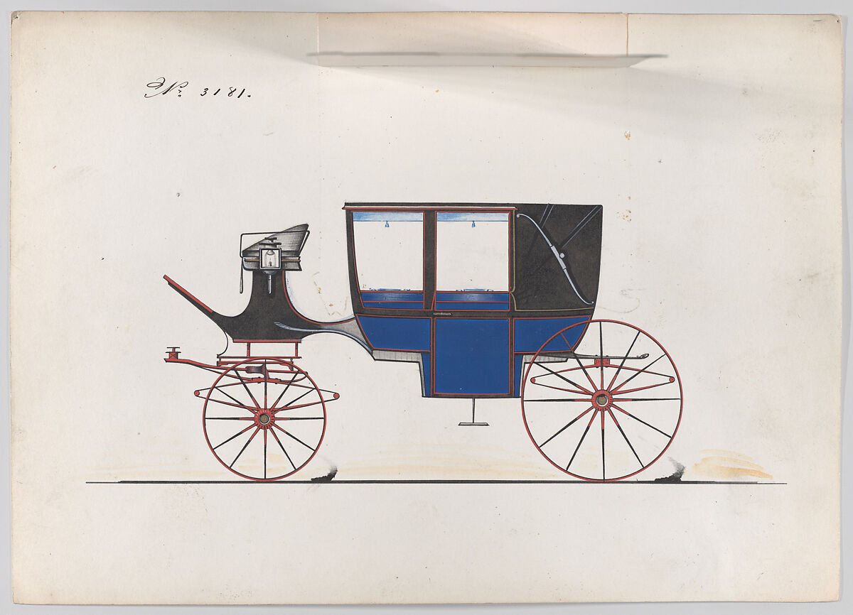 Design for Landau, No. 3181, Brewster &amp; Co. (American, New York), Pen and black ink, watercolor and gouache