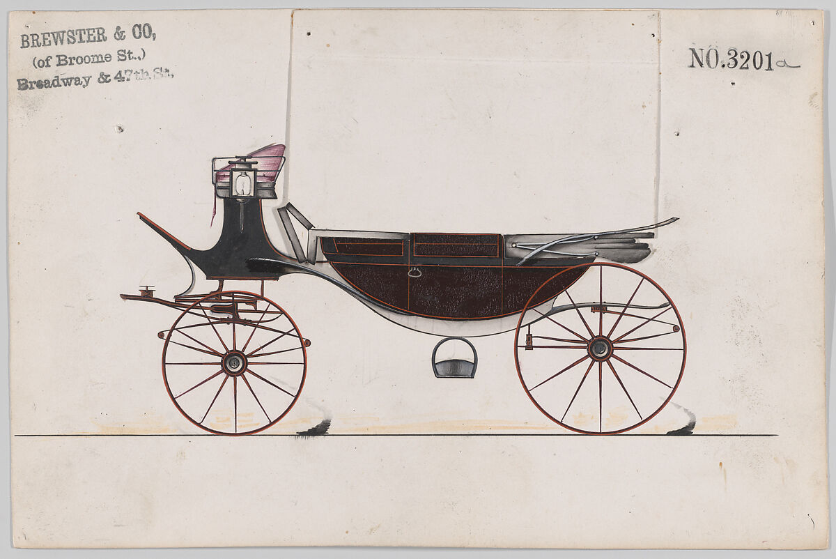Design for Landau, No. 3201a, Brewster &amp; Co. (American, New York), Pen and black ink, watercolor and gouache with gum arabic 