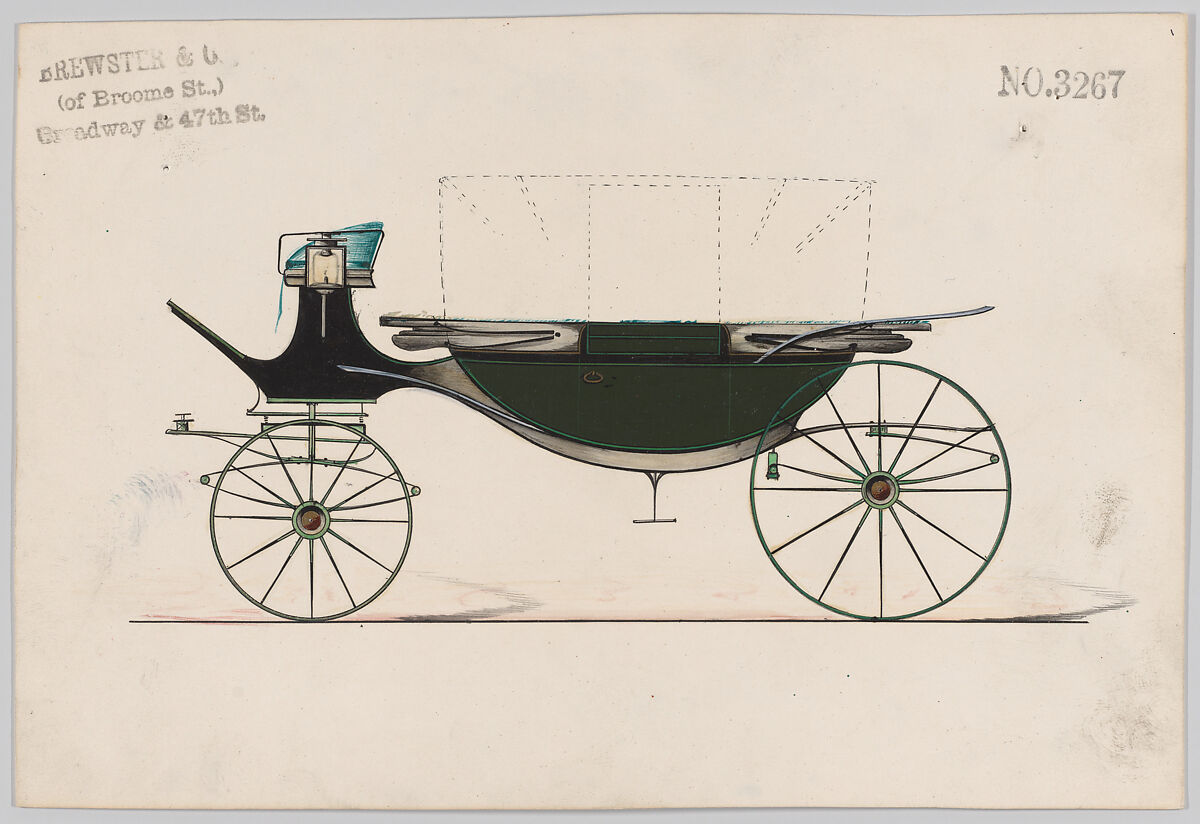 Design for Landau, No. 3267, Brewster &amp; Co. (American, New York), Pen and black ink, watercolor and gouache with gum arabic 