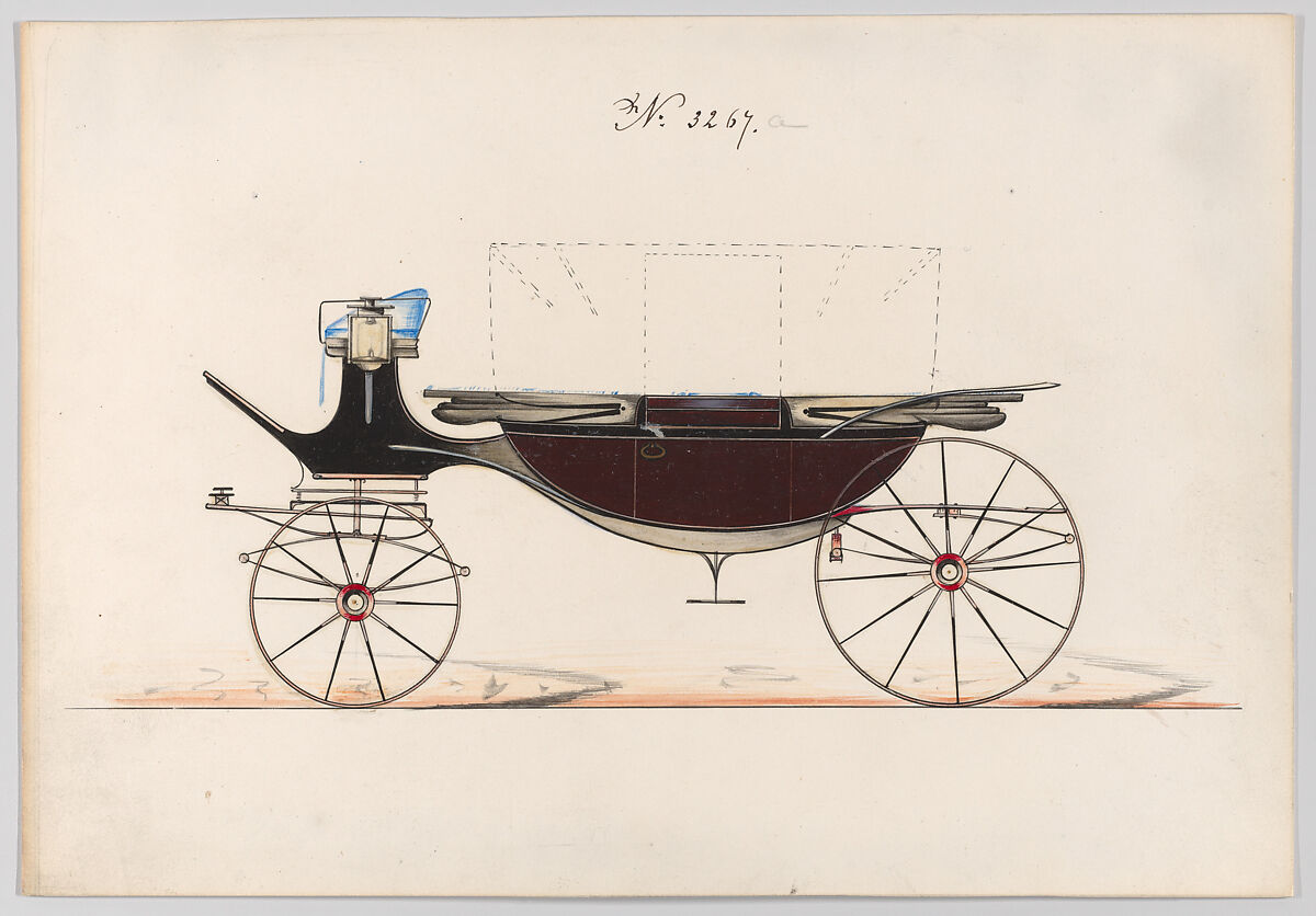 Design for Landau, No. 3267a, Brewster &amp; Co. (American, New York), Pen and black ink, watercolor and gouache with gum arabic 