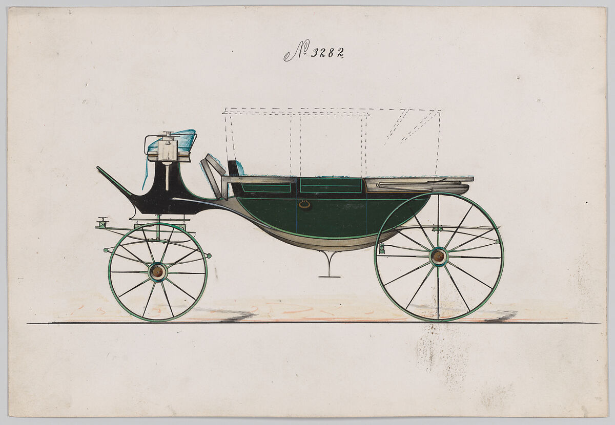 Design for Landau, No. 3282, Brewster &amp; Co. (American, New York), Pen and black ink, watercolor and gouache with gum arabic 