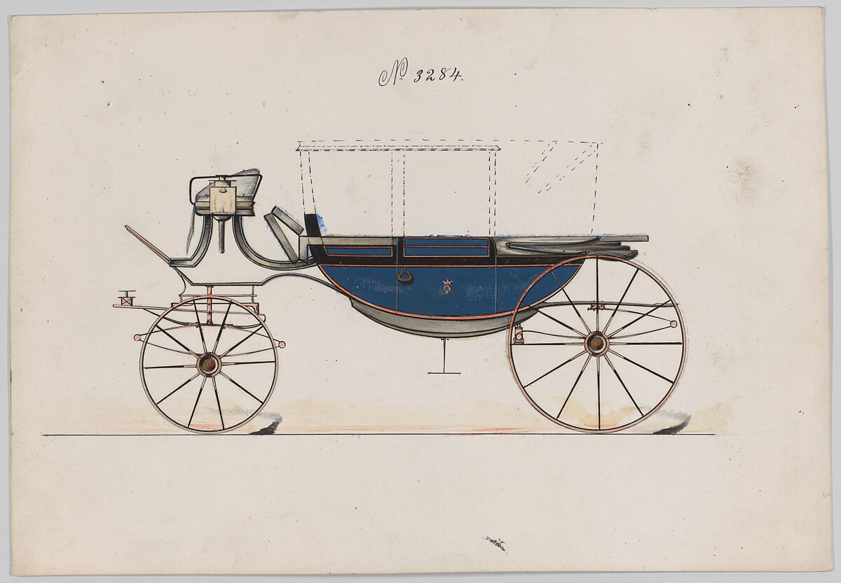 Design for Landau, No. 3284, Brewster &amp; Co. (American, New York), Pen and black ink, watercolor and gouache with gum arabic 