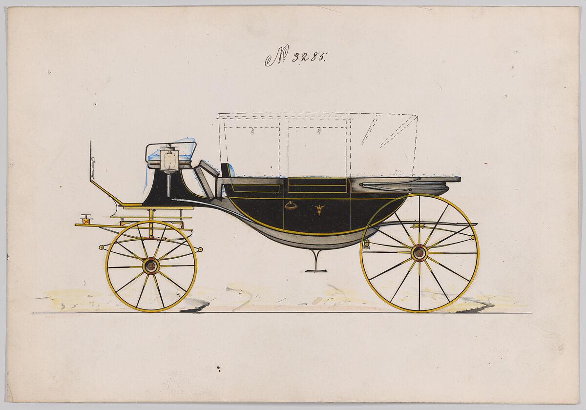 Design for Landau, No. 3285, Brewster &amp; Co. (American, New York), Pen and black ink, watercolor and gouache with gum arabic 