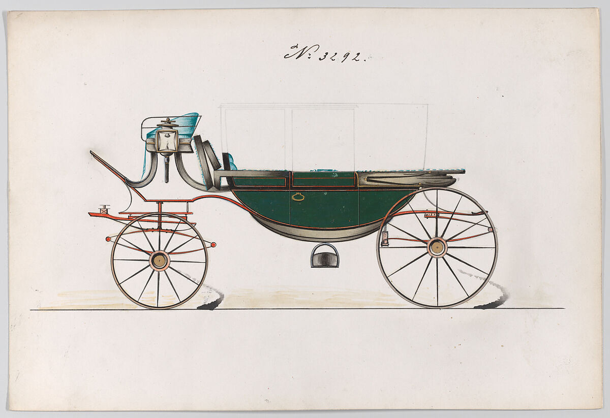 Design for Landau, No. 3292, Brewster &amp; Co. (American, New York), Pen and black ink, watercolor and gouache with gum arabic and metallic ink 