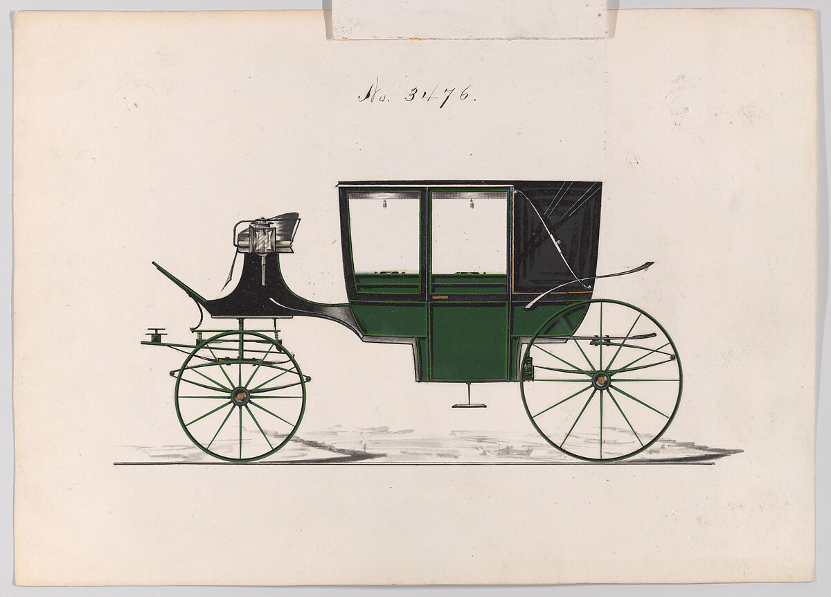 Design for Landau, No. 3476, Brewster &amp; Co. (American, New York), Pen and black ink, watercolor and gouache with gum arabic and metallic ink