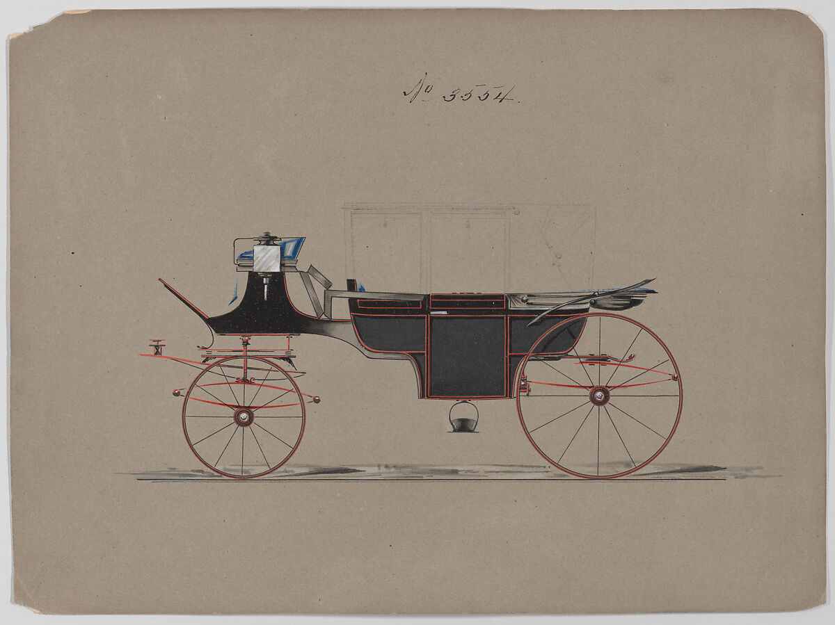 Design for Landau, No. 3554, Brewster &amp; Co. (American, New York), Pen and black ink, watercolor and gouache with gum arabic 