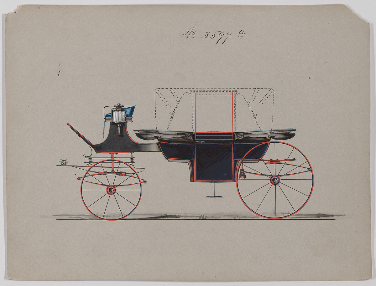 Design for Landau, No. 3597a, Brewster &amp; Co. (American, New York), Pen and black ink, watercolor and gouache with gum arabic 
