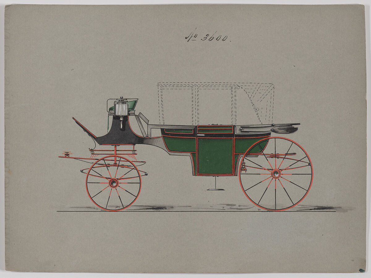 Design for Landau, No. 3600, Brewster &amp; Co. (American, New York), Pen and black ink, watercolor and gouahe with gum arabic 